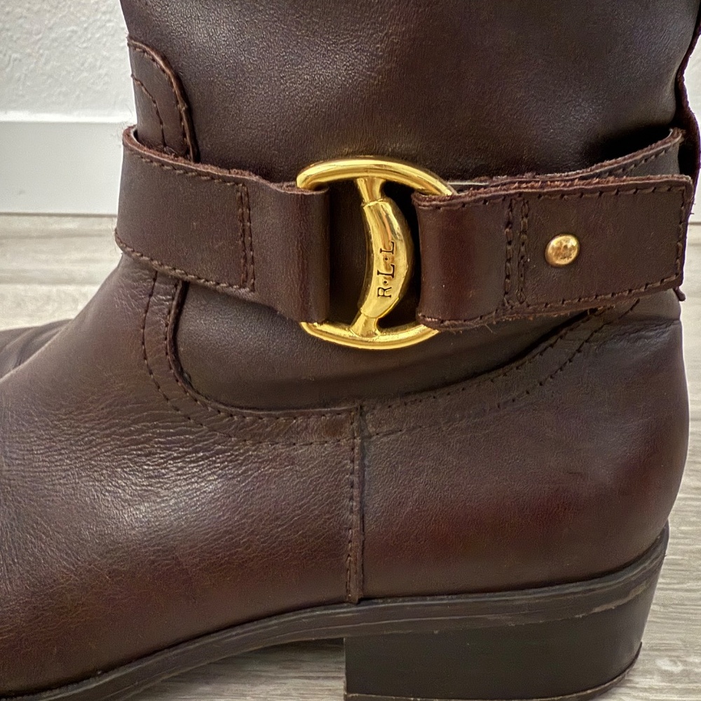 Ralph Lauren Dark Brown Leather Knee-High Heeled Boots - Picture 8 of 15